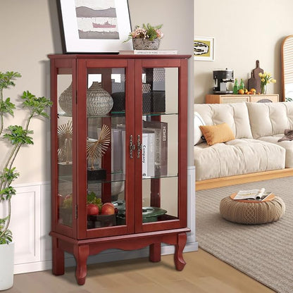 Curio Cabinet With Lighted Tall Leg Glass Door, Antique Display With Mirrored - Image 5