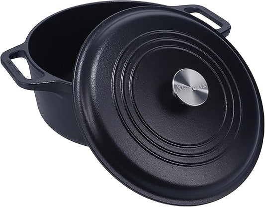 Victoria 6-Quart Cast Iron Dutch Oven with Lid and Dual Loop Handles, Seasoned with Flaxseed Oil, Made in Colombia,Black