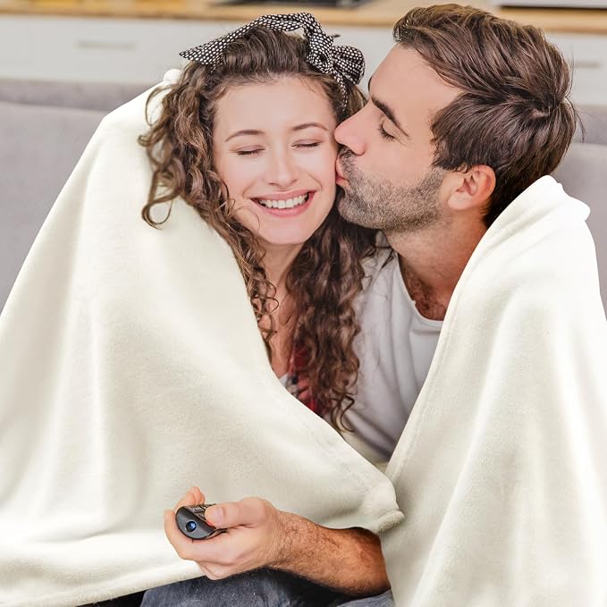 BEDELITE Fleece Blanket Soft Plush Queen Size Bed Blanket Cream 90"x90" | Ultra - Image 4