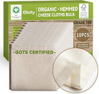 Organic Cheesecloth Bulk, GOTS Certified,10PCS,Grade 100,20x20Inch Hemmed Cheese Cloths Fabric Reusable Fine Mesh Cloth,100% Cotton Unbleached Muslin Bulk Cheesecloth Roll for Straining,Cooking,Yogurt