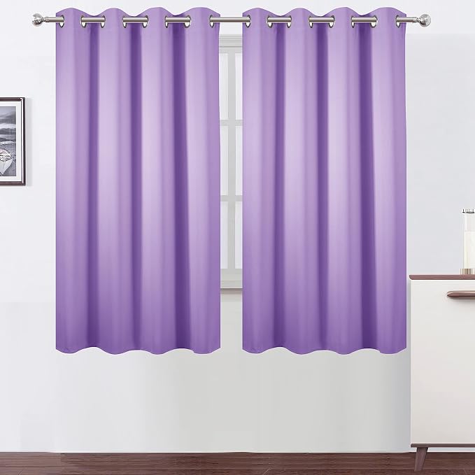 Lavender Blackout Curtains 52 x 63 Inch Length/Set of 2 Curtain Panels/Thermal by Lemomo