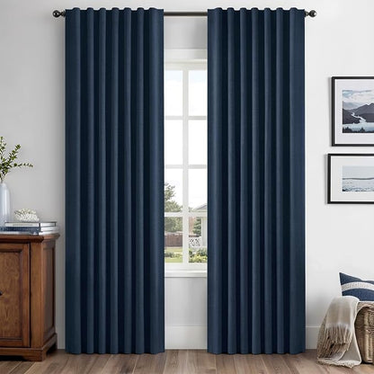 MIULEE 100% Blackout Linen Curtains 42 x 63 Inch Midnight Blue 2 Panels | by MIULEE
