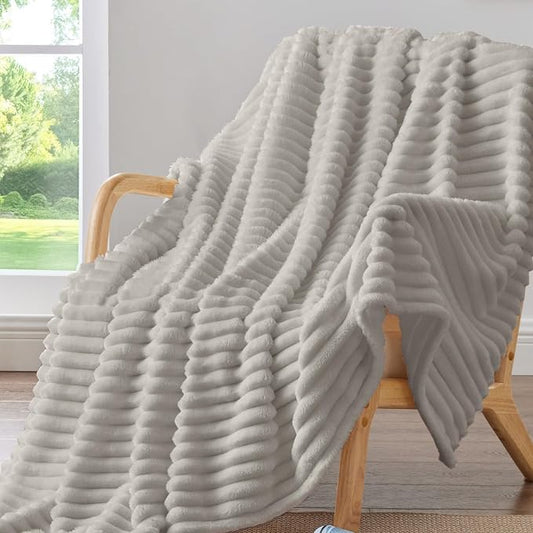 BEDELITE Ribbed Twin Blanket for Couch & Bed, Light Grey, Warm Yet Lightweight by BEDELITE