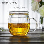 Glass Tea Cup with Infuser and Lid, 17oz/500ml Large Borosilicate Teacup, Clear Mug for Loose Leaf Tea, Blooming Tea, Tea Bags - Perfect Christmas or Birthday Gift for Women