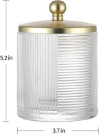 Glass Cotton Jar Holder Matte Gold Lid, Elegant Bathroom Storage Canister for Qtips, Cotton Balls, Floss, Makeup Organizer, Vanity Bathroom Organization