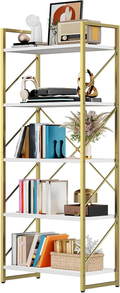 DWVO Gold Bookshelf, Modren 5 Tier Bookcase, Storage Shelves Organizer Standing - Image 7