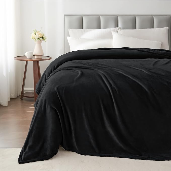 BEDELITE Fleece Blanket Soft Plush Queen Size Bed Blanket Black 90"x90" | Ultra - Image 6