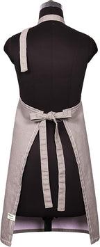 AMOUR INFINI Cotton Solid Aprons for Women with Pocket, Adjustable Strap and Waist Ties Washed Chef Aprons for Cooking, Baking and Gardening (Beige)