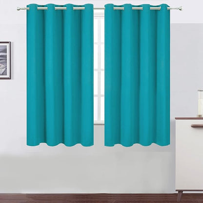 Teal Blackout Curtains 66 x 63 Inch Length/Set of 2 Curtain Panels/Thermal by Lemomo