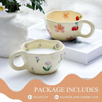 Vesici 2 Pcs Ceramic Coffee Mugs Flower Cups with Spoon Vintage Floral Mugs with Handle 8.5 oz Aesthetic Tea Porcelain Cup Gift for Valentine Office Home, Dishwasher and Microwave Safe(Cute)