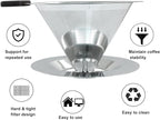Waziaqoc Pour Over Coffee Dripper, Reusable Paperless Coffee Filter for 1-2 Cups, Stainless Steel Drip Cone Brew Coffee Strainer,Upgraded Double Micro Mesh Filter with Cup Stand