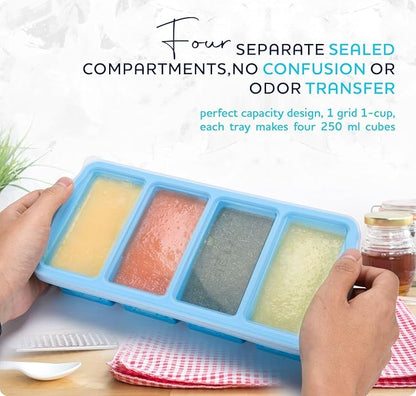 Silicone Freezer Trays with Lid,1-cup Soup Freezer Container large Ice Cube Molds with Reinforced Steel Ring Top for freezing Soup Sauce Broth Leftovers oven Dishwasher -Safe(2-Pack)