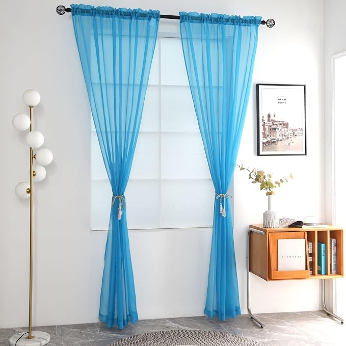 SpaceDresser Sheer Voile Window Treatment Rod Pocket Curtain Panels - Image 2