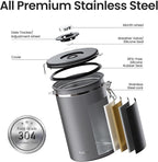 Veken Coffee Canister, 39OZ Large, Airtight Stainless Steel Food Storage Container for 2.2lbs Coffee Beans, Ground, Sugar, Tea, Flour, Rice, Cereal, Cookies Jars, Bar Accessories & Gifts, Gray