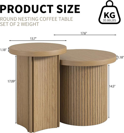 Set of 2 Nesting Coffee Tables Farmhouse, Round Coffee Tables Living Room - Image 2
