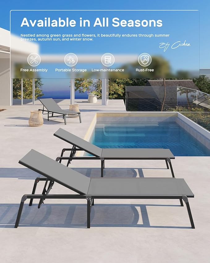 Patio Chaise Lounge Chair Set of 4, Foldable Lounge Chair - Image 4