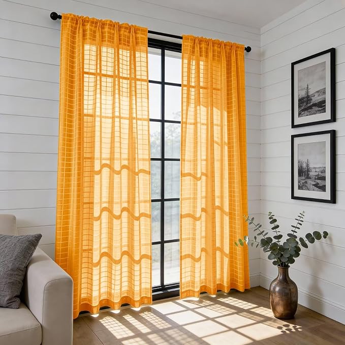 SpaceDresser Check Sheer Curtains 84 Inches Long - Image 6