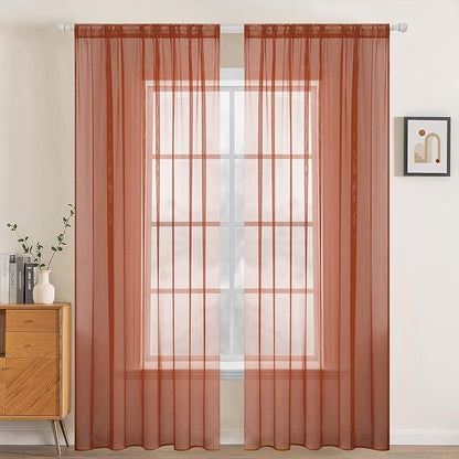 MIULEE Fall Burnt Orange Sheer Curtains 54 X 72 Inches, 2 Panels | Solid Color by MIULEE