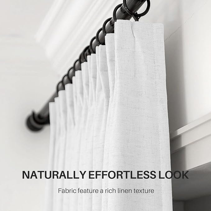 Pinch Pleated Linen White Blackout Curtains 84 Inches Long - Image 3