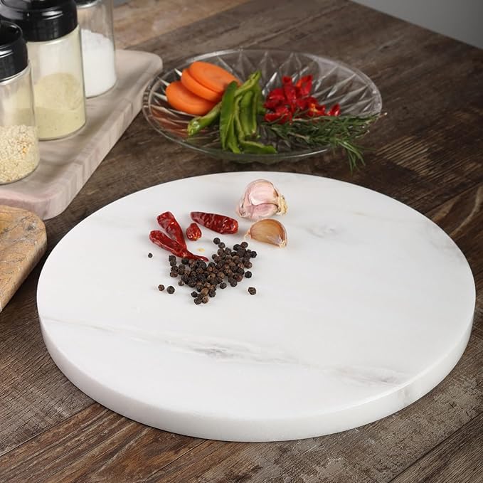 Koville African Natural Marble Cutting Board for Kitchen, 11inch Round Hand Crafted Marble Slab for Cheese, Charcuterie, Pastry Board - Wedding Gift, House Warming Gift(Namib Fantasy)