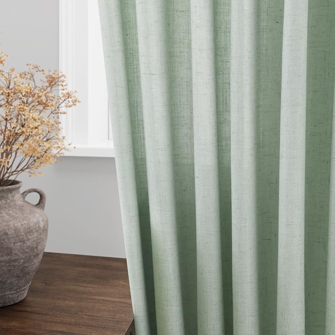 Aqua Green Linen Curtains 84 Inch Length 2 Panels Set - Image 4