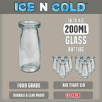 6.76 oz / 200ml Vintage Glass Bottle with Leakproof Clear Lid, Reusable & Eco-Friendly – Ideal for Milk, Juices, Smoothies, Infused Water, BPA-Free Glass Bottle (12-Pack)