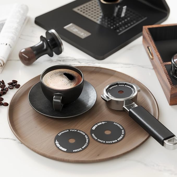 MHW-3BOMBER 58mm Espresso Puck Screen - 0.2mm Ultra Thin Espresso Puck - Metal Reusable Coffee Filter for Portafilter Basket 58mm - Puck Screen with Stand 3 Pack FG7052-OS