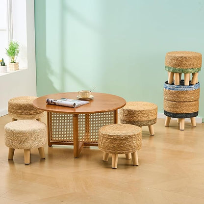 Cpintltr Ottoman Natural Seagrass Footrest Poufs Hand Weave Round Foot Stool - Image 7