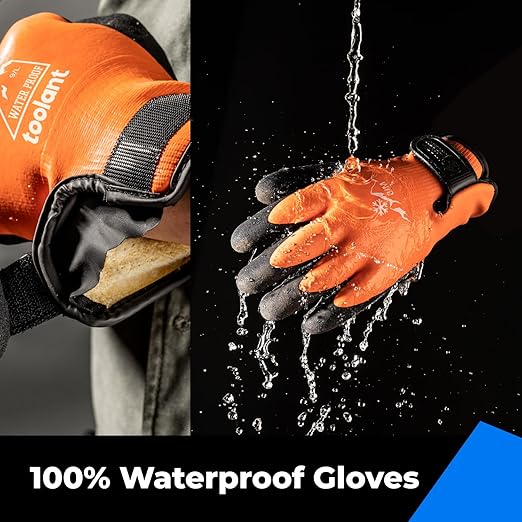 toolant 100% Waterproof Gloves Bulk Pack, 3 Pairs, Winter Work Gloves for Extreme Cold, Touchsreen, Warm Gloves for Freezer, Fishing and Gardening, with Grip, Orange, X-Large