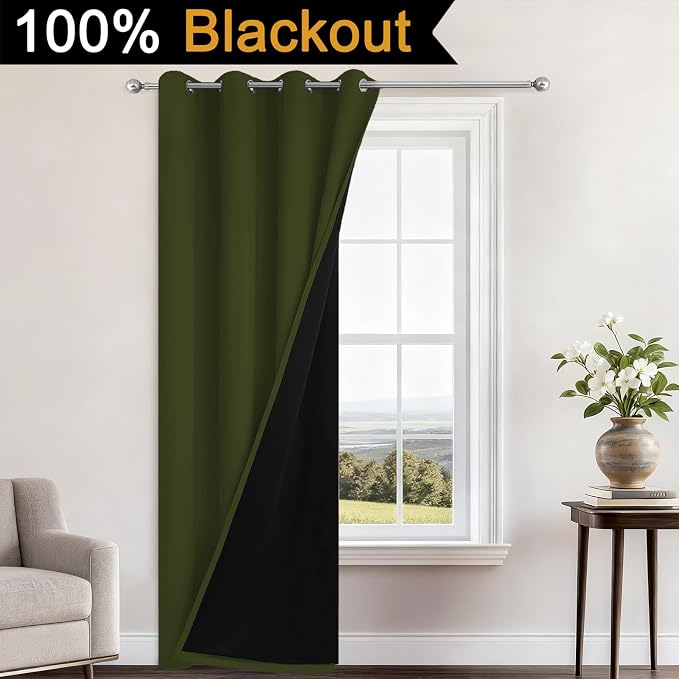 Yakamok Olive Green 100% Blackout Curtains 84 Inches Long 52" Wide 1 Panel | - Image 2