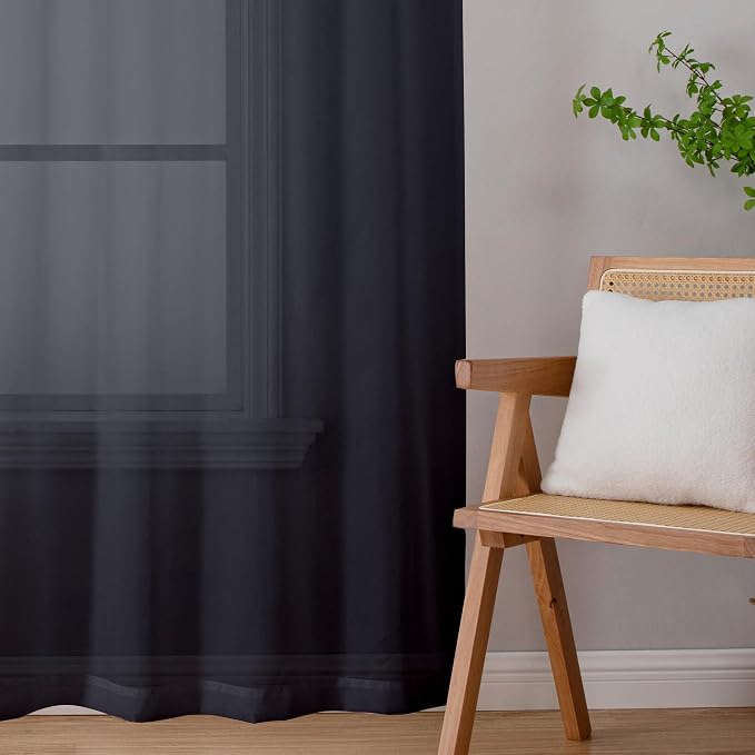 Black Sheer Curtain Panels 72 Inch Length, Light Filtering Window Curtain - Image 8