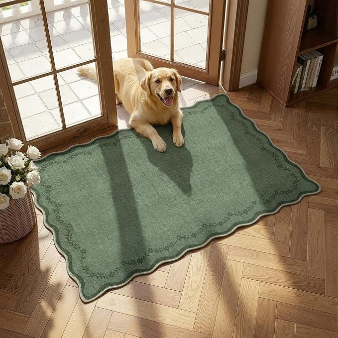 GarveeHome Scalloped Entryway Rug 2x3 Green Washable Front Door Entry Rug | by GarveeHome