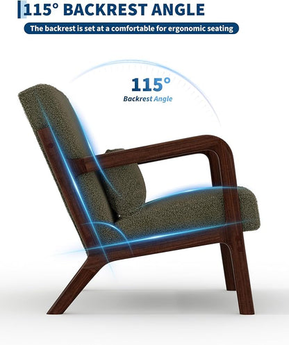 Garvee Mid-Century Modern Accent Chair, Sherpa Upholstery, Solid Wood Armchair - Image 5