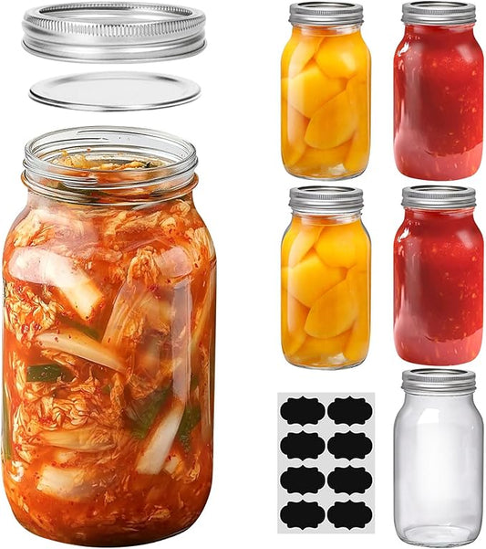 ComSaf 24 oz Mason Jars Regular Mouth 6 Pcs, Large Canning Jars with Seal Bands, 24 oz Glass Jar with Lid for Jams, Sauces, Juice, Coffee, Pickling, Fruit, Dessert, Kitchen Storage