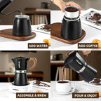 Stovetop Espresso Maker Moka Pot, Cuban Coffee Maker Stove top coffee maker Moka Italian Espresso Greca Coffee Maker Brewer Percolator, 9 Espresso Cups, 15 oz - Black
