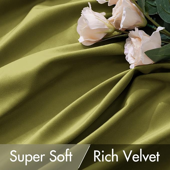 MIULEE Velvet Curtains 52x90 inches 2 Panels Moss Green Blackout Curtains | - Image 4