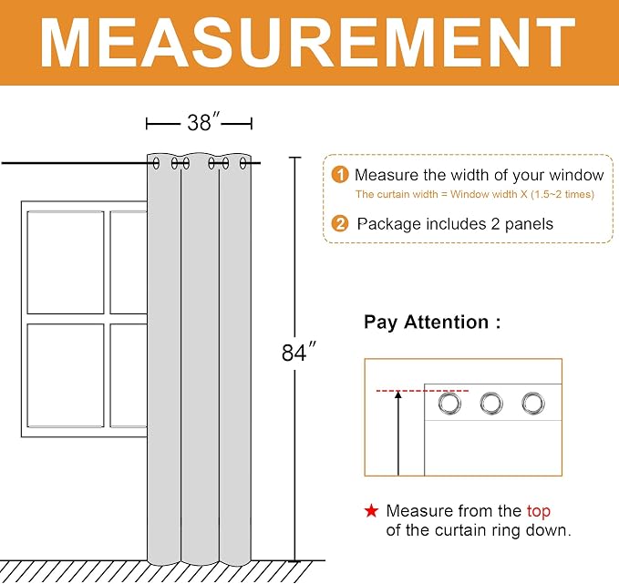 Blackout Curtains for Bedroom 38 x 84 Inch Long Light Grey 2 Panels | Thermal - Image 7