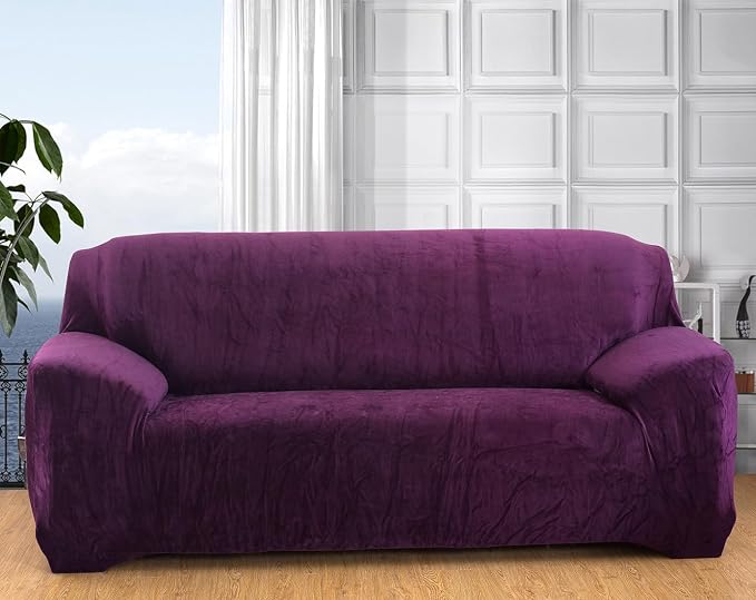 vctops 4 Seater Velvet Plush Stretch Sofa Slipcover 1-Piece Sofa Cover by vctops