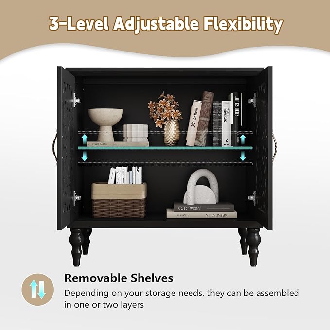 ARTPOWER Accent Cabinet with 2 Doors, Vintage Carved Wood Storage Cabinet - Image 6