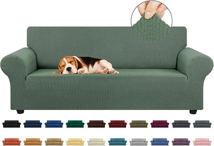 Stretch Couch Covers for Sofa, 3 Cushion Slipcover, Elastic Bottom for Dogs & by KEKUOU