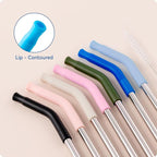 Reusable Metal Straws with Silicone Tip for Stanley 30oz,Stainless Steel Drinking Straws for 30oz Tumbler,3 Straight Tubes & 6 Tips& 1 Cleanr Brush (Cream)