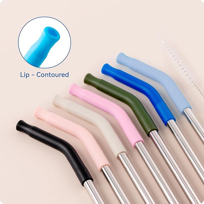 Reusable Metal Straws with Silicone Tip for Stanley 30oz,Stainless Steel Drinking Straws for 30oz Tumbler,3 Straight Tubes & 6 Tips& 1 Cleanr Brush (Dried Pine)