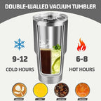 30 oz Tumbler with Lids and Straws, Stainless Steel Insulated Coffee Tumbler, Double Wall Vacuum Insulated Travel Mug Cup, Leakproof Thermal Coffee Cup for Hot and Cold Drinks(Silver)