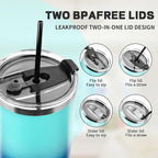40 oz Tumbler with Lids and Straws, Stainless Steel Insulated Coffee Tumbler, Double Wall Vacuum Insulated Travel Mug Cup, Leakproof Thermal Coffee Cup for Hot and Cold Drink (Light Dark Blue)