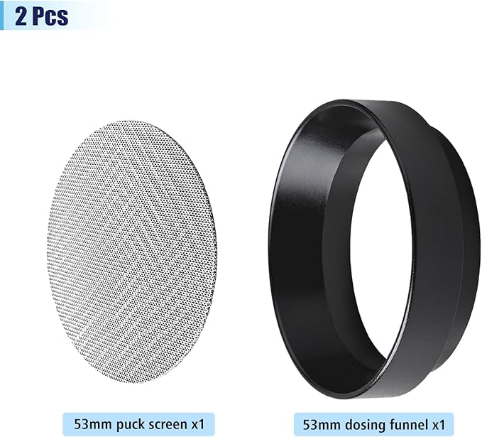 53mm Espresso Dosing Funnel and Puck Screen Set, Espresso Coffee Dosing Ring & 1.7mm 316 Stainless Steel Espresso Portafilter for Coffee Portafilter Filter Basket