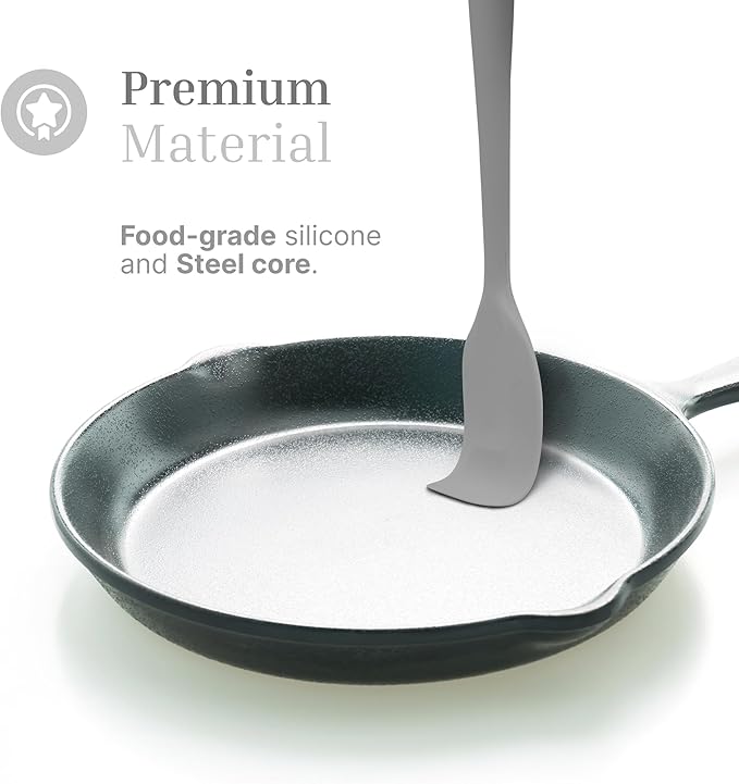 Silicone Utensils 3-Piece Set – Rubber Spatula, Slotted Turner, and Rice Paddle – Complete Heat-Resistant Set for Non-Stick Cookware – Kitchen Tools and Accessories for Cooking & Baking – Grey