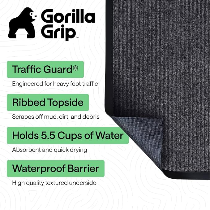 GORILLA GRIP Waterproof Traffic Guard Door Mat, 59x24 Indoor Outdoor Durable - Image 2