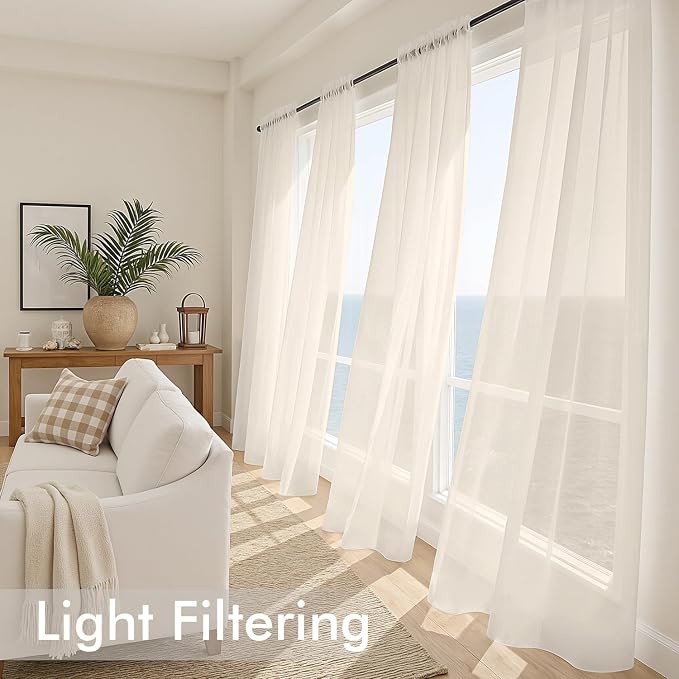 MIULEE Light Beige Sheer Curtains 90 Inches Long 4 Panels 42 x 90 Inches | - Image 4