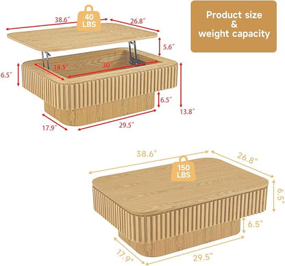 Lift Top Coffee Table for Living Room, Rectangle Handmade Solid Wood Strips - Image 3