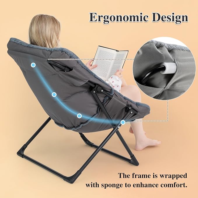 Comfy Saucer Chair for Adults, Soft Faux Fur Bedroom Chair - Image 7